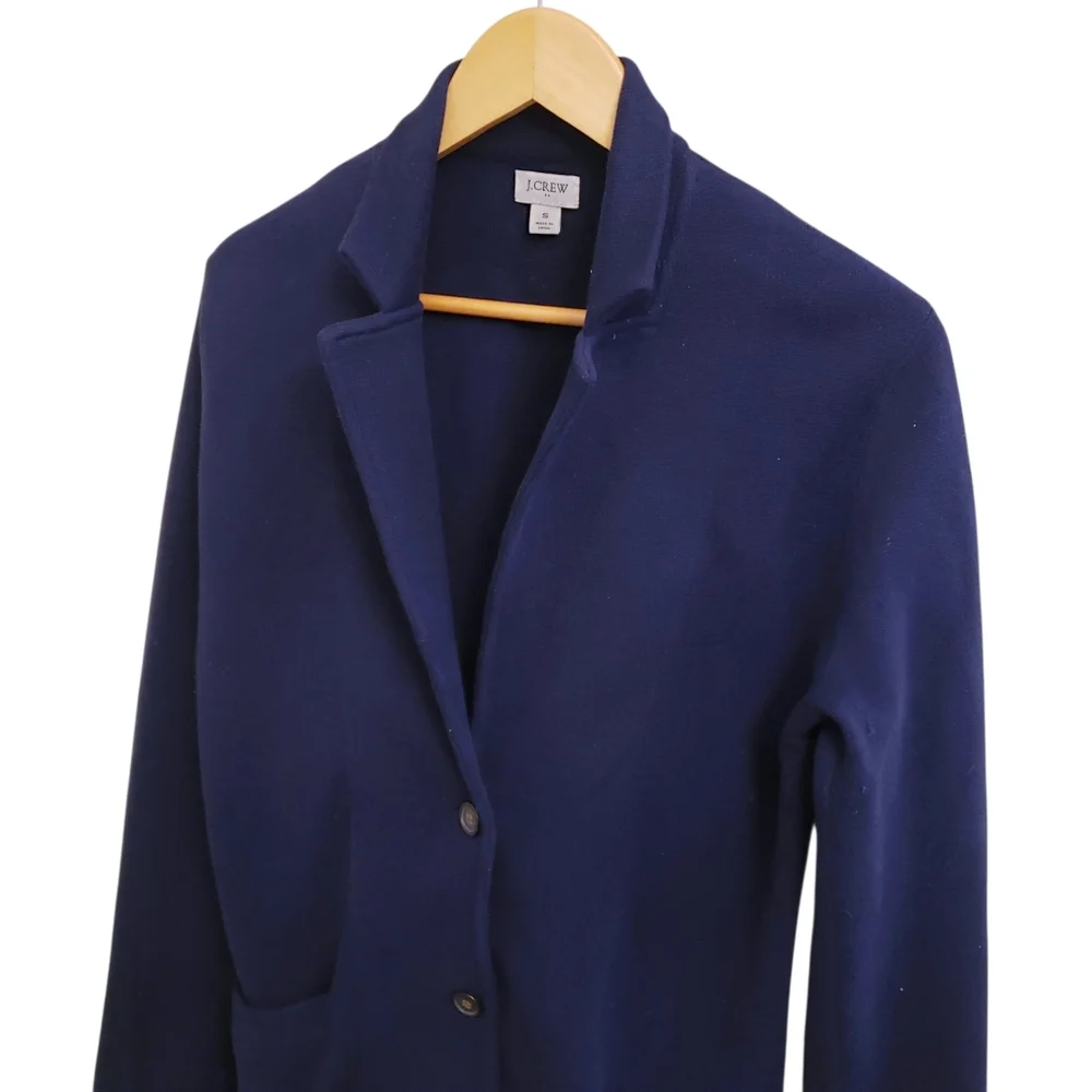 J. Crew Navy Blue Double Button Knit Sweater Blazer, Size S, Style G9309